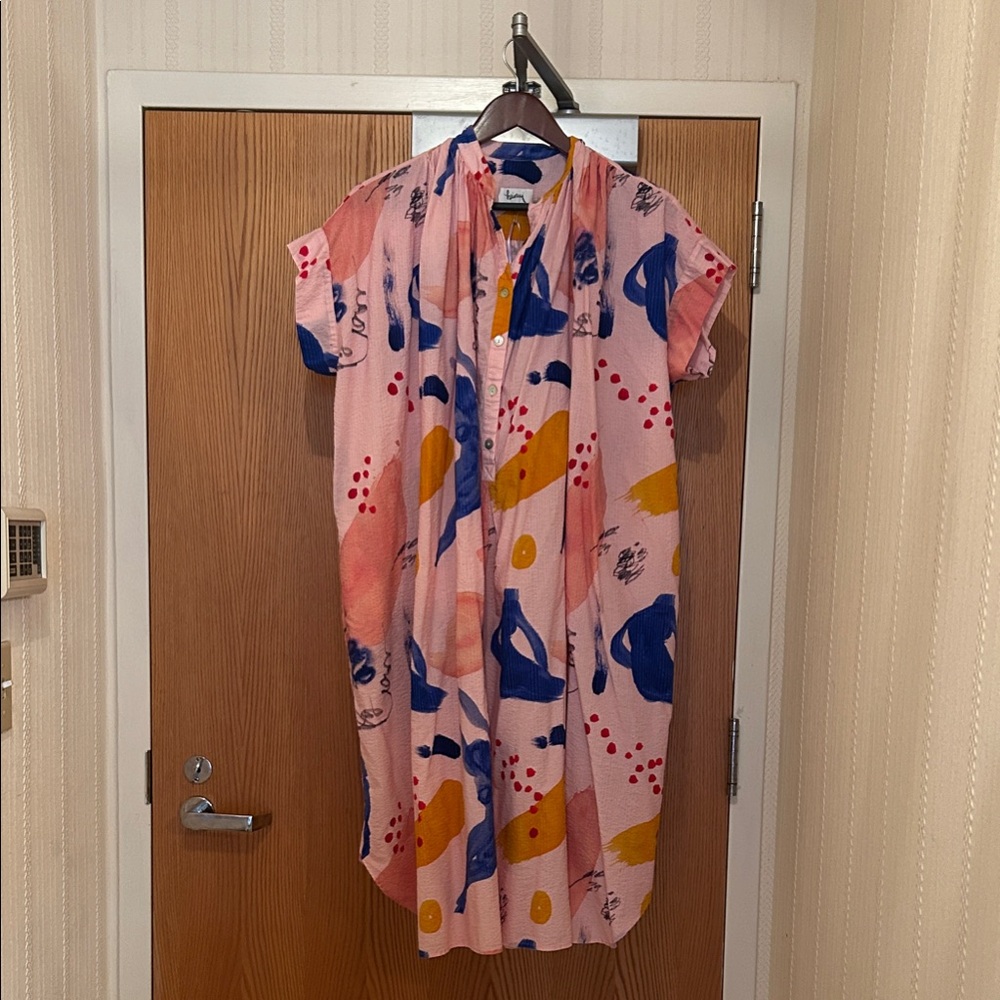 Heinui Vibrant Pink and Blue Midi Dress